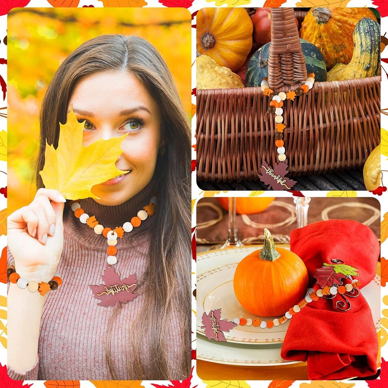 Marsui 125 Pieces Wooden Fall Beads Thanksgiving Colorful Farmhouse Beads Decorative Polished Bead Natural Rustic Home Decor for Thanksgiving Christmas Autumn Garland Crafts (Maple) (Maple,) - Image 4