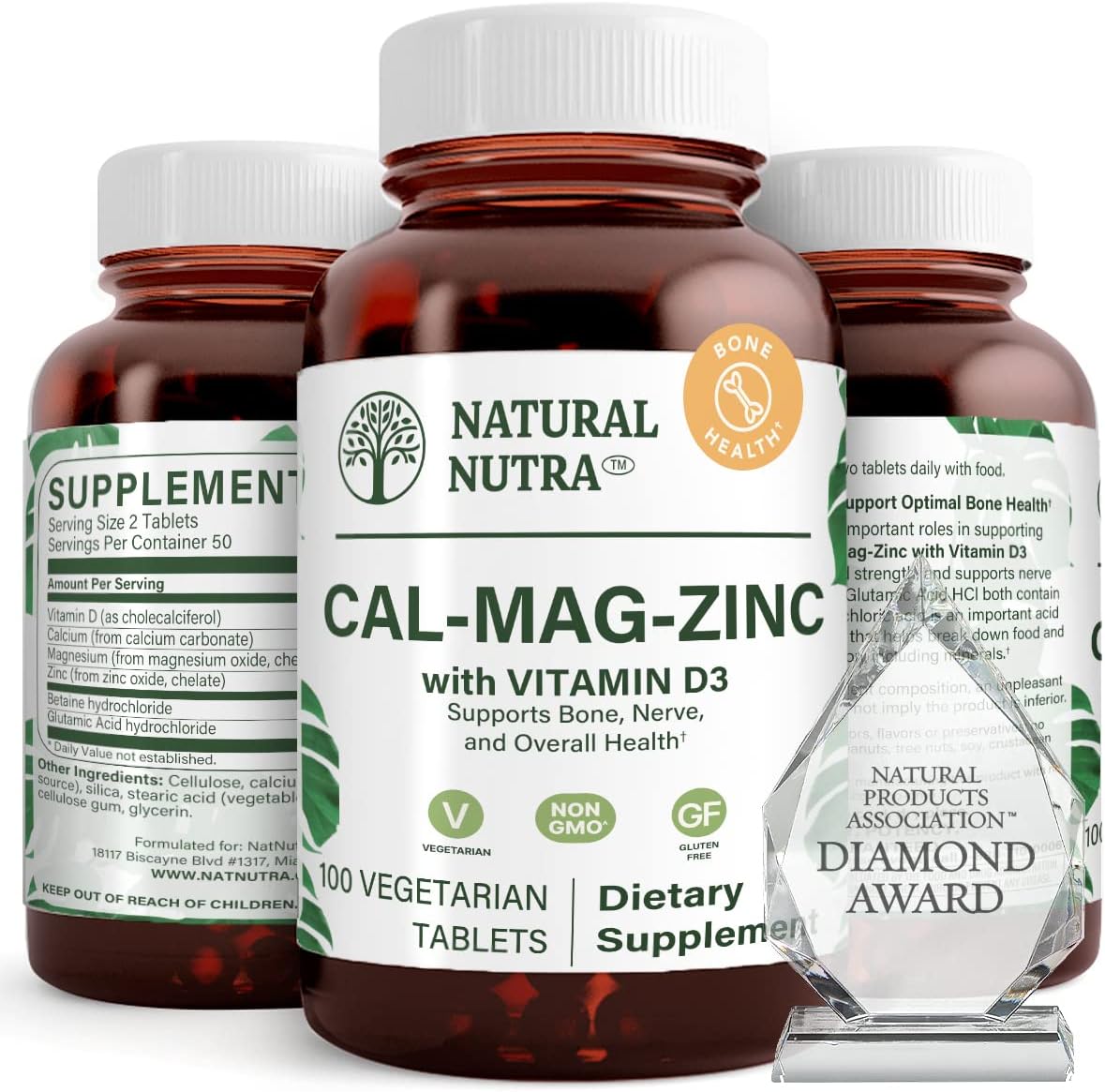 Natural Nutra Calcium Magnesium Zinc Supplement with Vitamin D3 for Bone and Muscle Strength Promotes Nerve Health Enhance Your Digestion Gluten Free Sugar Free 100 Tablets Pack of 2