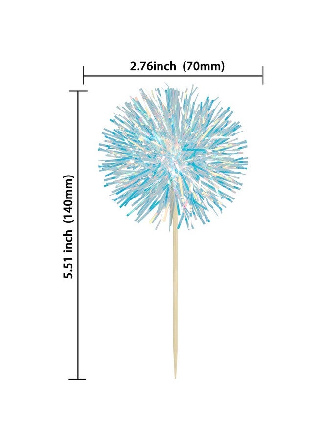 Ephlyn 30Pcs Foil Firework Cupcake Toppers Party Birthday Cake Toppers Supplies Sparkle Tinsel Cocktail Fruit Toothpick for Birthday Wedding Graduation Party Blue - Image 2