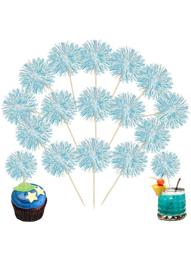 Ephlyn 30Pcs Foil Firework Cupcake Toppers Party Birthday Cake Toppers Supplies Sparkle Tinsel Cocktail Fruit Toothpick for Birthday Wedding Graduation Party Blue - Image 1