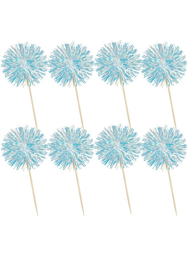 Ephlyn 30Pcs Foil Firework Cupcake Toppers Party Birthday Cake Toppers Supplies Sparkle Tinsel Cocktail Fruit Toothpick for Birthday Wedding Graduation Party Blue - Image 3