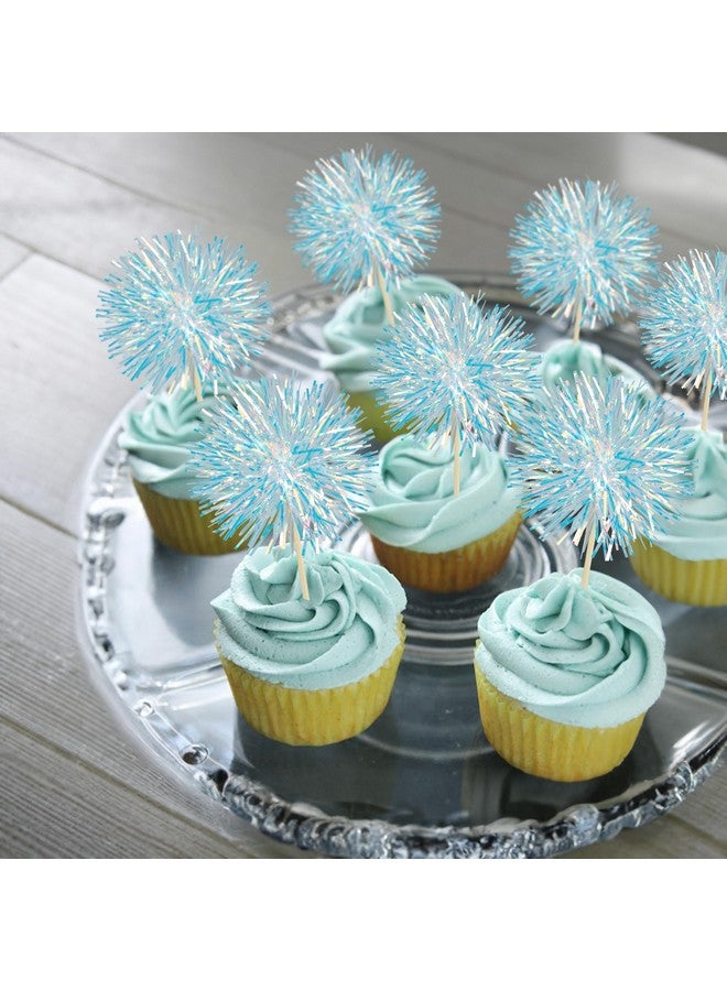 Ephlyn 30Pcs Foil Firework Cupcake Toppers Party Birthday Cake Toppers Supplies Sparkle Tinsel Cocktail Fruit Toothpick for Birthday Wedding Graduation Party Blue - Image 5