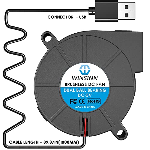 WINSINN 50mm 5015 Tiny Cooling USB Blower Fan 5V, 50mm Micro Mini USB 5 Volt Fans Blower Turbine Turbo Dual Ball Bearing, 1000mm/39in Cable Brushless Cooling 50mmx15mm (Pack of 4Pcs) - Image 4