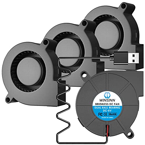 WINSINN 50mm 5015 Tiny Cooling USB Blower Fan 5V, 50mm Micro Mini USB 5 Volt Fans Blower Turbine Turbo Dual Ball Bearing, 1000mm/39in Cable Brushless Cooling 50mmx15mm (Pack of 4Pcs) - Image 1