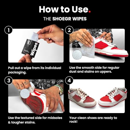 SHOEGR Instant Sneaker Cleaning Wipes | Dual-Textured Shoe Wet Wipes for Tough Stains | Premium Shoe Cleaner Wipes for Sneakers, Suede, Nubuck, Canvas, Boots, Knit & Multi-Material Footwear - Image 4