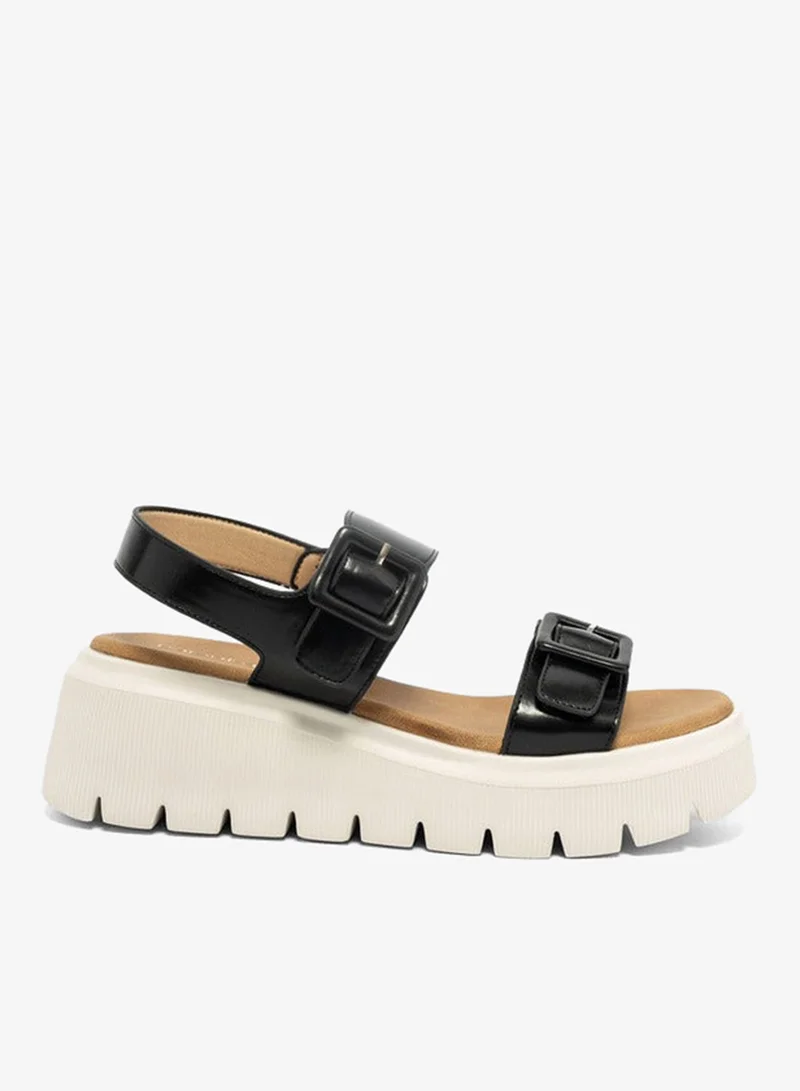 Paprika Buckle Accent Sandals with Platform Heels