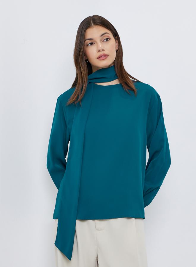 ستايلي بلوزة بأكمام طويلة مع وشاح - Image 2