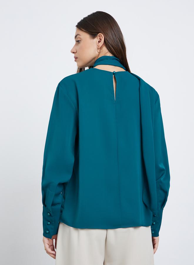 ستايلي بلوزة بأكمام طويلة مع وشاح - Image 4