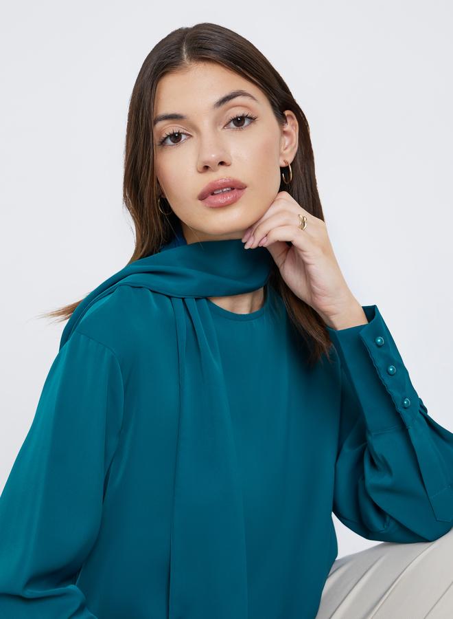 ستايلي بلوزة بأكمام طويلة مع وشاح - Image 1