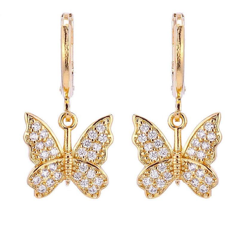 INENIMARTJ Butterfly Earrings Butterfly Dangle Earrings 14K Gold Small Crystal Butterfly Hoop Earrings for Women - Image 1