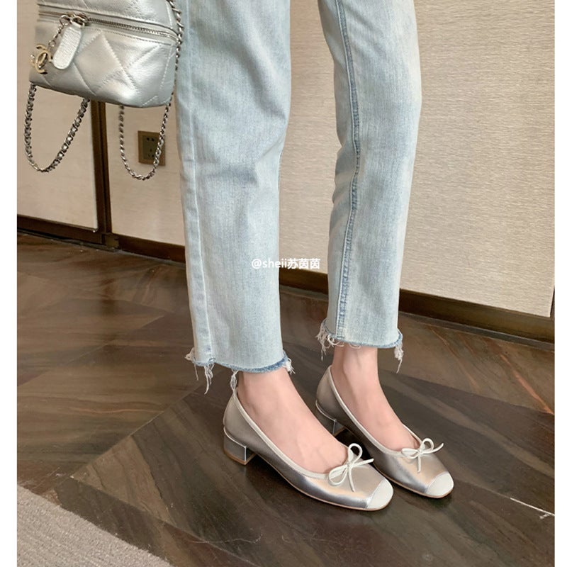 2024 Spring And South Korea Designer Yi * Ling Same Style Square Head Bow Ballet Soft Bottom Shoes Dance Shoes - Image 5
