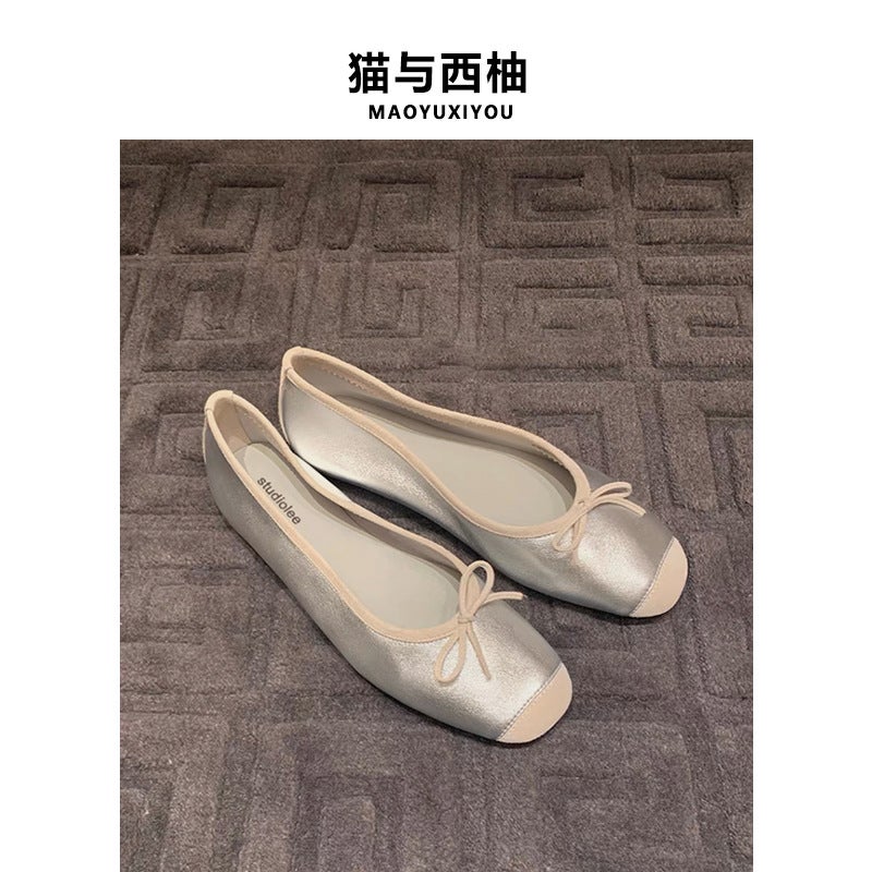 2024 Spring And South Korea Designer Yi * Ling Same Style Square Head Bow Ballet Soft Bottom Shoes Dance Shoes - Image 2