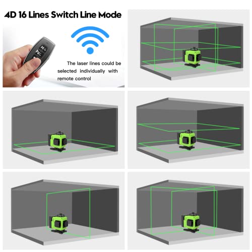 undreem Laser Level Green, Laser Spirit Level Rotary, 4x360°Lazer Level Self Levelling 16 Lines Horizontal & Vertical Cross Line for Indoor Outdoor, Pulse Mode, Remote Controller, Magnetic Base, Rechargeable - Image 5