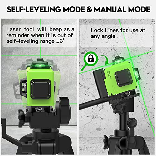 undreem Laser Level Green, Laser Spirit Level Rotary, 4x360°Lazer Level Self Levelling 16 Lines Horizontal & Vertical Cross Line for Indoor Outdoor, Pulse Mode, Remote Controller, Magnetic Base, Rechargeable - Image 3