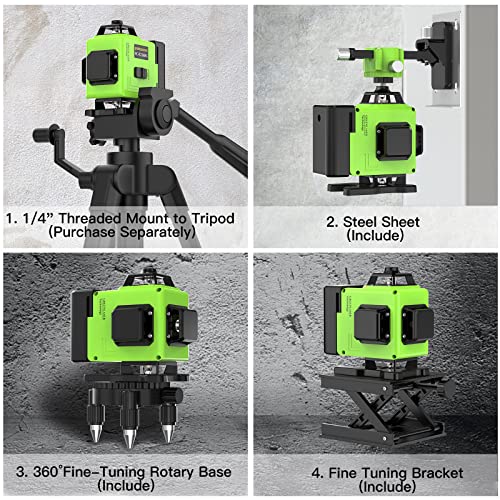 undreem Laser Level Green, Laser Spirit Level Rotary, 4x360°Lazer Level Self Levelling 16 Lines Horizontal & Vertical Cross Line for Indoor Outdoor, Pulse Mode, Remote Controller, Magnetic Base, Rechargeable - Image 4