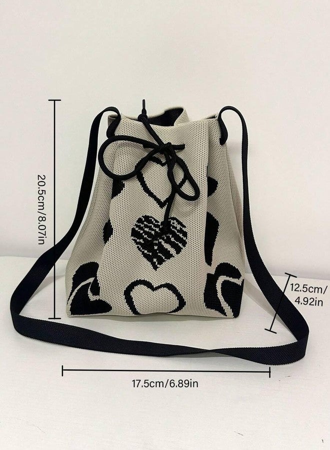 كون حقيبة دلو كروشيه برباط للنساء من كاون، حقيبة يد أنيقة، حقيبة كتف كروس، حقيبة يد بوهيمية أنيقة للشواطئ والحفلات والاستخدام اليومي. (بيج وأسود) - Image 5