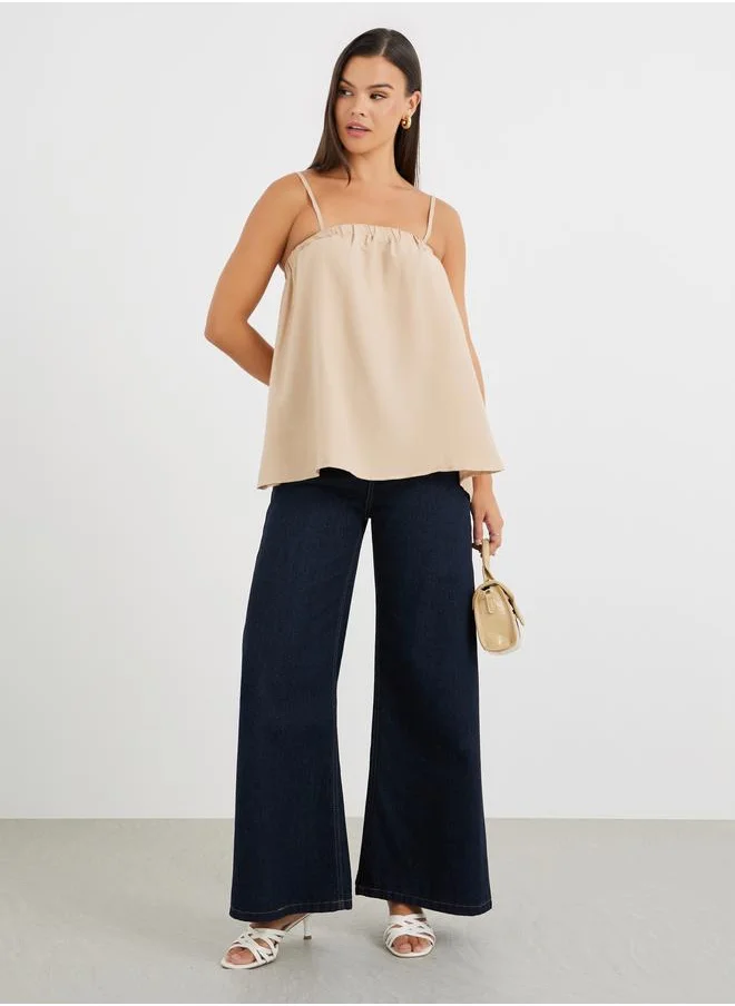 ستايلي Styli Elasticated Square Neck Strappy Top