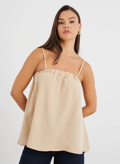 ستايلي بلوزة بحمالات بياقة مربعة مطاطية