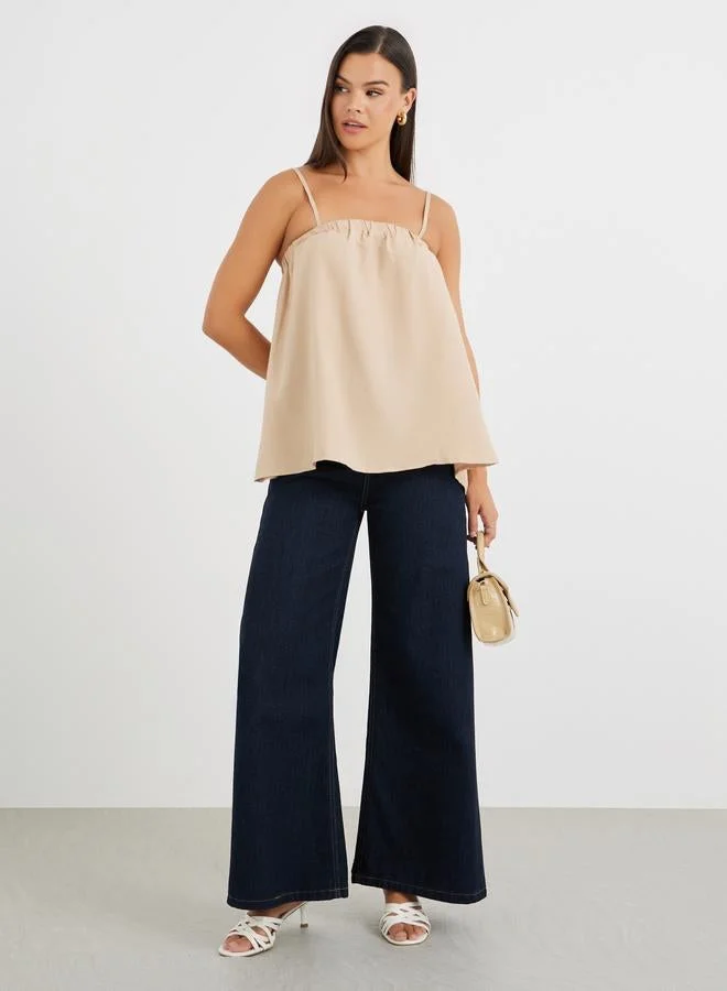 Styli Elasticated Square Neck Strappy Top