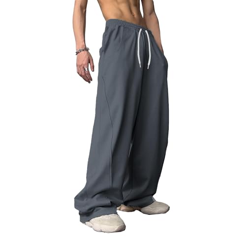 WZIKAI Men's Baggy Sweatpants Elastic Waist Drawstring Wide Leg Sweatpants Casual Loose Baggy Joggers with Pockets Dark Grey XXXL - Image 3