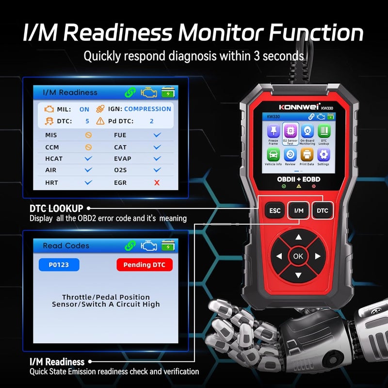كونوي أداة تشخيص OBD2 من KW330، قارئ رموز المحرك مع اختبار جهد البطارية، تدفق البيانات المباشر، إطار التجميد، أداة تشخيص السيارة لجميع سيارات OBDII منذ عام 1996 - Image 4