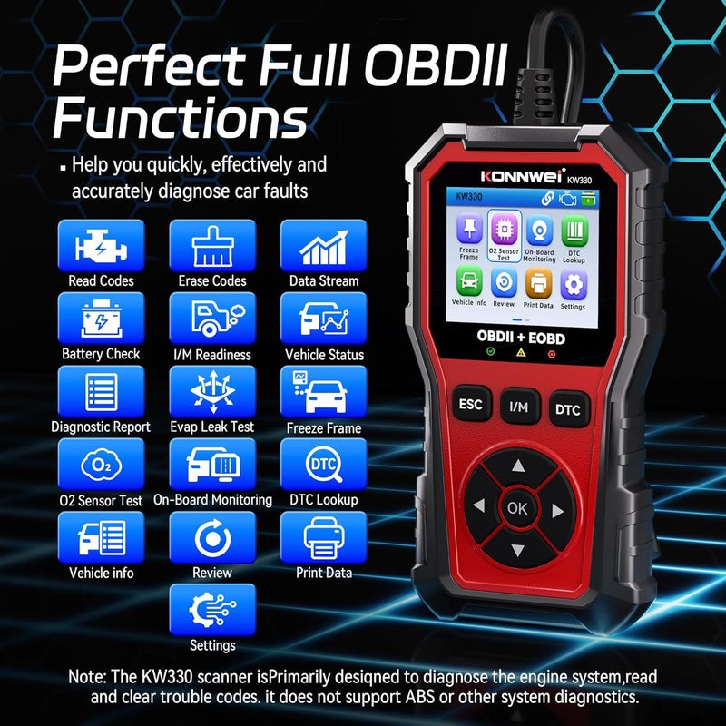 كونوي أداة تشخيص OBD2 من KW330، قارئ رموز المحرك مع اختبار جهد البطارية، تدفق البيانات المباشر، إطار التجميد، أداة تشخيص السيارة لجميع سيارات OBDII منذ عام 1996 - Image 2