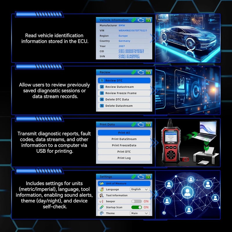 كونوي أداة تشخيص OBD2 من KW330، قارئ رموز المحرك مع اختبار جهد البطارية، تدفق البيانات المباشر، إطار التجميد، أداة تشخيص السيارة لجميع سيارات OBDII منذ عام 1996 - Image 3