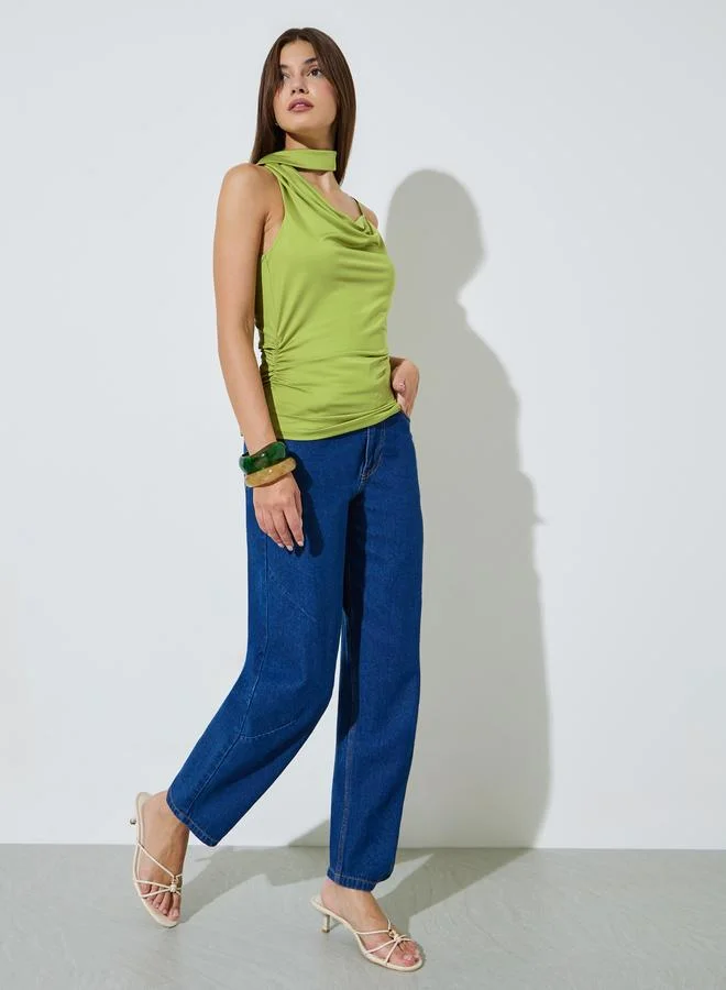 ستايلي Green Sleeveless Side Gathered Knit Top
