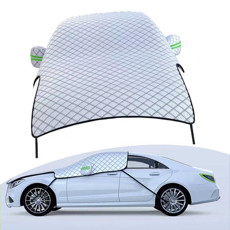 Opuweiy Car Half Cover Sunshade, Foldable Snowproof Windshield Hood Cover, All Weather Automotive Body Protector, Universal for Cars (Silver) - Image 1