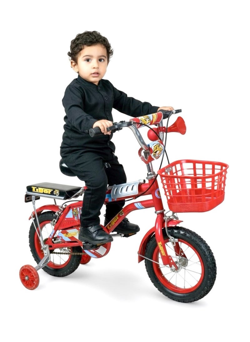 تايجر دراجة أطفال تايجر 12 بوصة مع سلة أمامية وكرسي خلفي – مناسبة للأعمار 2 إلى 5 سنوات - Image 1
