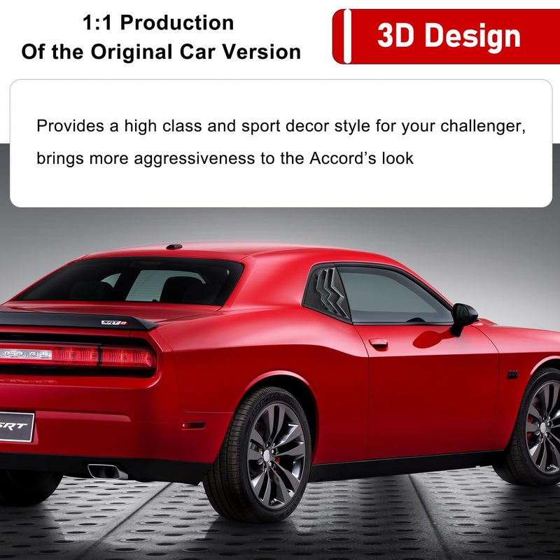 Camoo 2 x Side Window Louvers for 2008-2024 Dodge Challenger, ABS Plastic Auto Exterior Rear Side Window Louvers Air Vent Scoop Shades Cover Blinds, Matte Black - Image 3