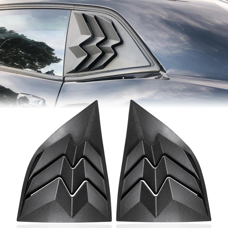 Camoo 2 x Side Window Louvers for 2008-2024 Dodge Challenger, ABS Plastic Auto Exterior Rear Side Window Louvers Air Vent Scoop Shades Cover Blinds, Matte Black - Image 1
