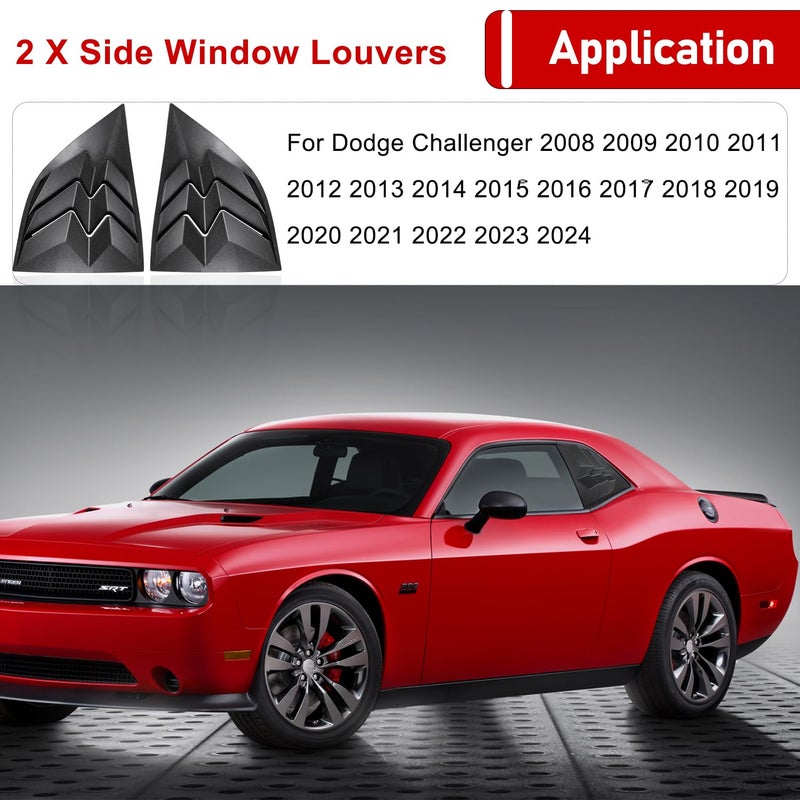 Camoo 2 x Side Window Louvers for 2008-2024 Dodge Challenger, ABS Plastic Auto Exterior Rear Side Window Louvers Air Vent Scoop Shades Cover Blinds, Matte Black - Image 2