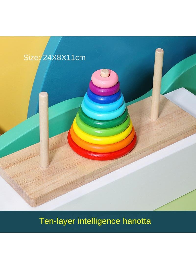 Y&D Children's Educational Rainbow Ring Matching Building Blocks Color Cognitive Wooden Toys  - Image 1