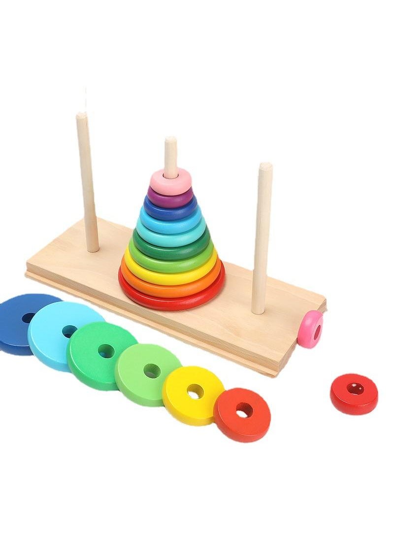 Y&D Children's Educational Rainbow Ring Matching Building Blocks Color Cognitive Wooden Toys  - Image 3