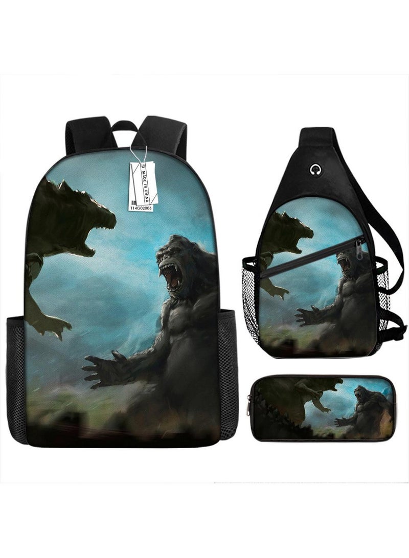 general 3-Piece Godzilla VS Kong 3D Print Backpack Set - Image 1