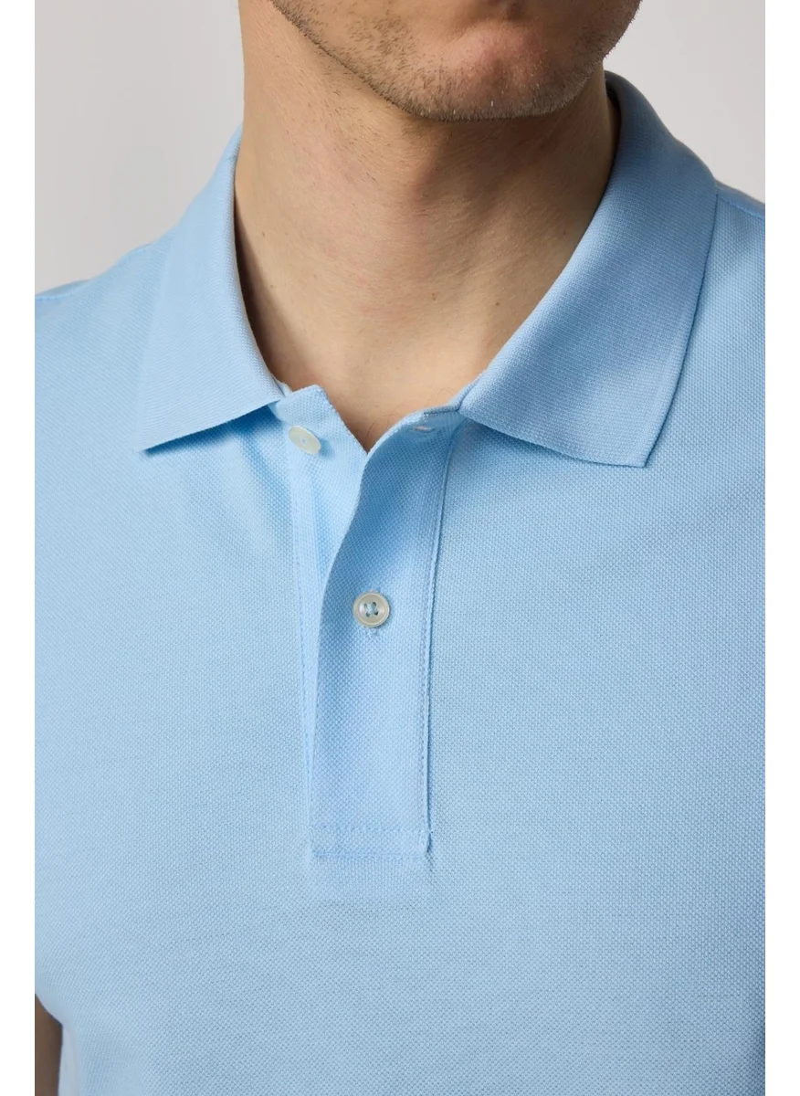 تودورس Men's Slim Fit Narrow Cut Cotton Plain Pique Blue Polo Collar T-Shirt