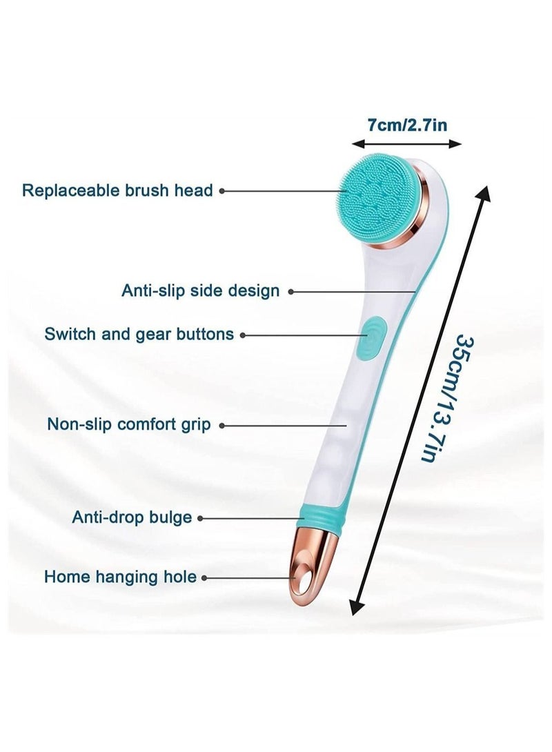 Electric Body Brush, Scrubber Shower Brush with Long Handle, Back 4 Spin Heads, USB Rechargeable Silicone for Cleansing Exfoliation Waterproof and Non-Slip - Image 2