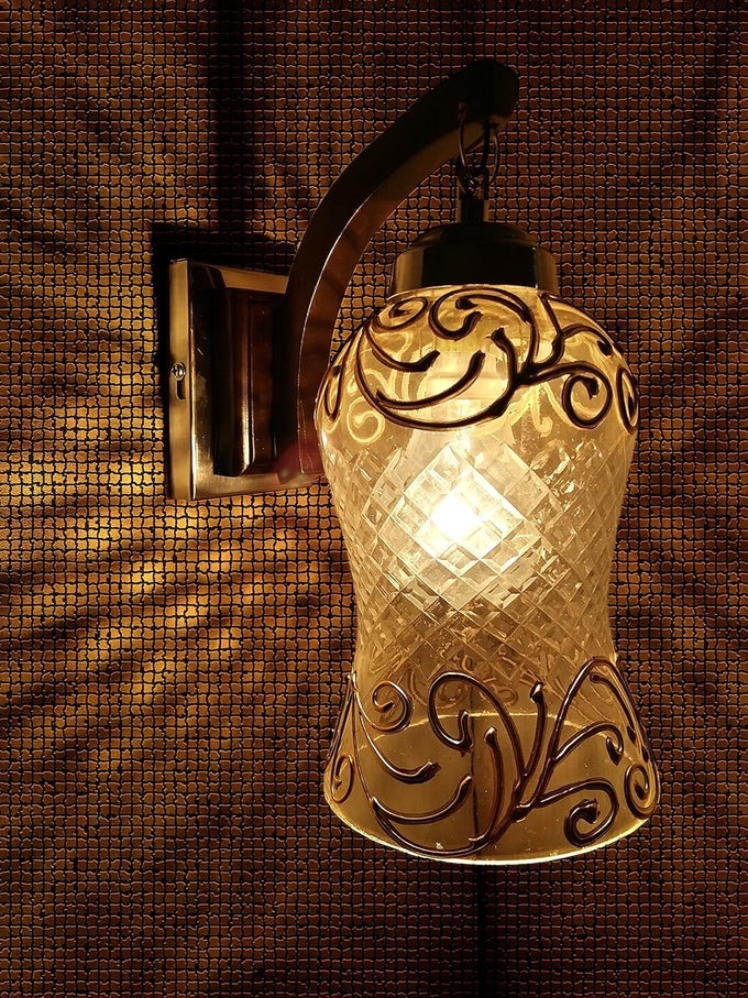 GOLDEN GLASS SHADE LAMP LIGHT FOR HOME BEDROOM DRAWING ROOM LIVING ROOM DECOR CORDED ELECTRIC METAL