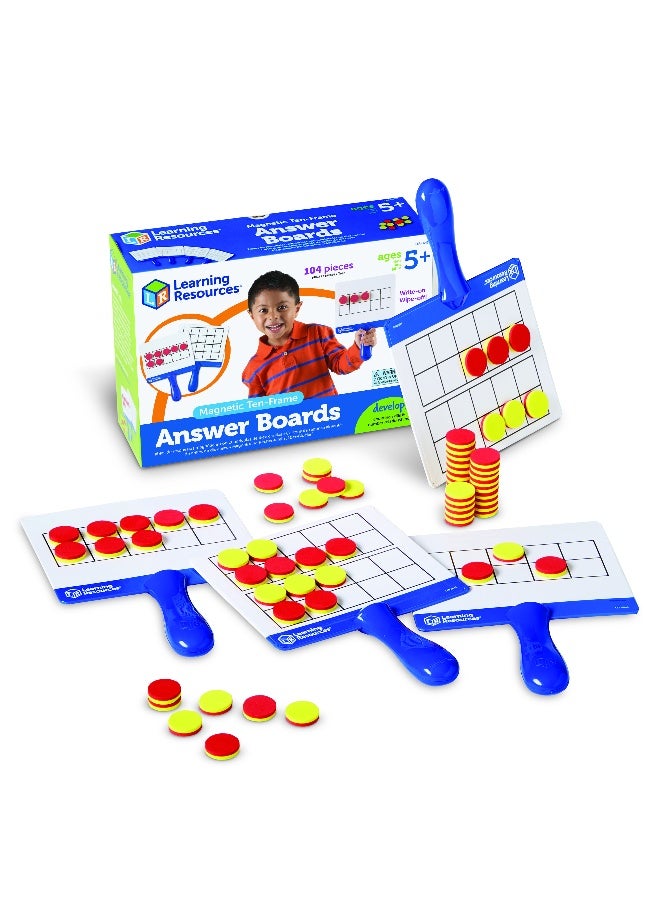 ليرننج ريسورسز ألواح إجابات مغناطيسية من Learning Resources، مكونة من عشرة إطارات، مجموعة من 4 ألواح مزدوجة الجوانب مع 100 قرص مغناطيسي، لتعليم الرياضيات المبكر للأعمار من 5 سنوات فما فوق - Image 5