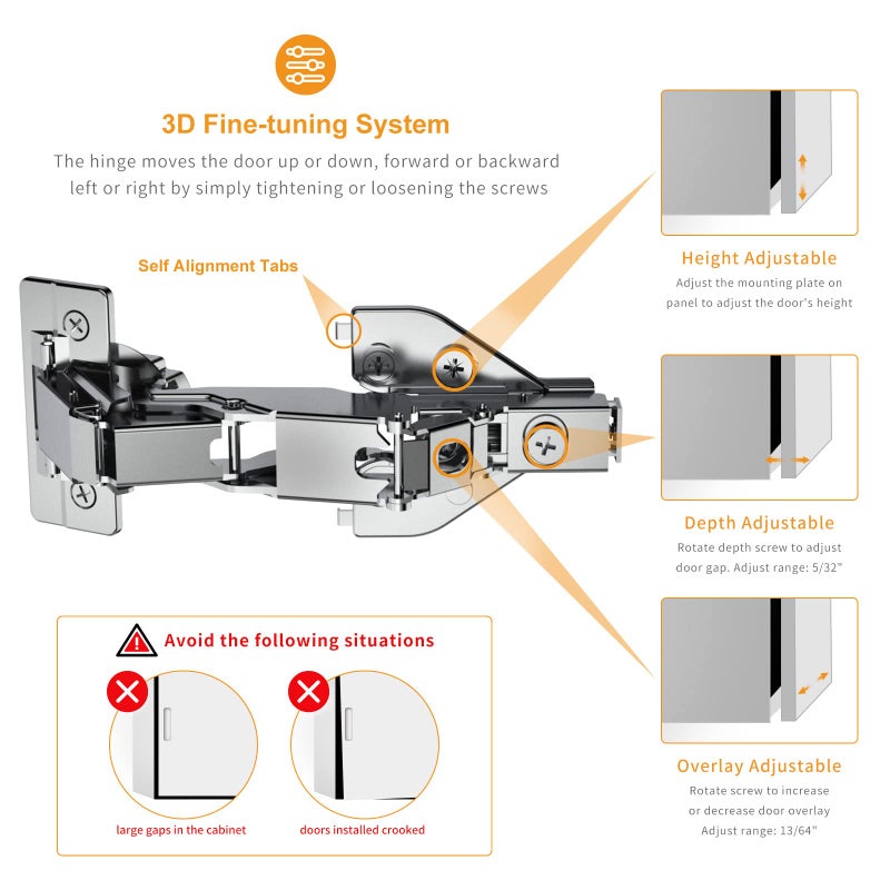 Chibery 2 Pack 165 Degree Lazy Susan Hinge, Face Frame, CLIP ON Plate for Easy Installation, Soft Close Multi-pivot Concealed hardware for Corner Kitchen Cabinet, Cupboard Folded, Folden Door, Closets - Image 2