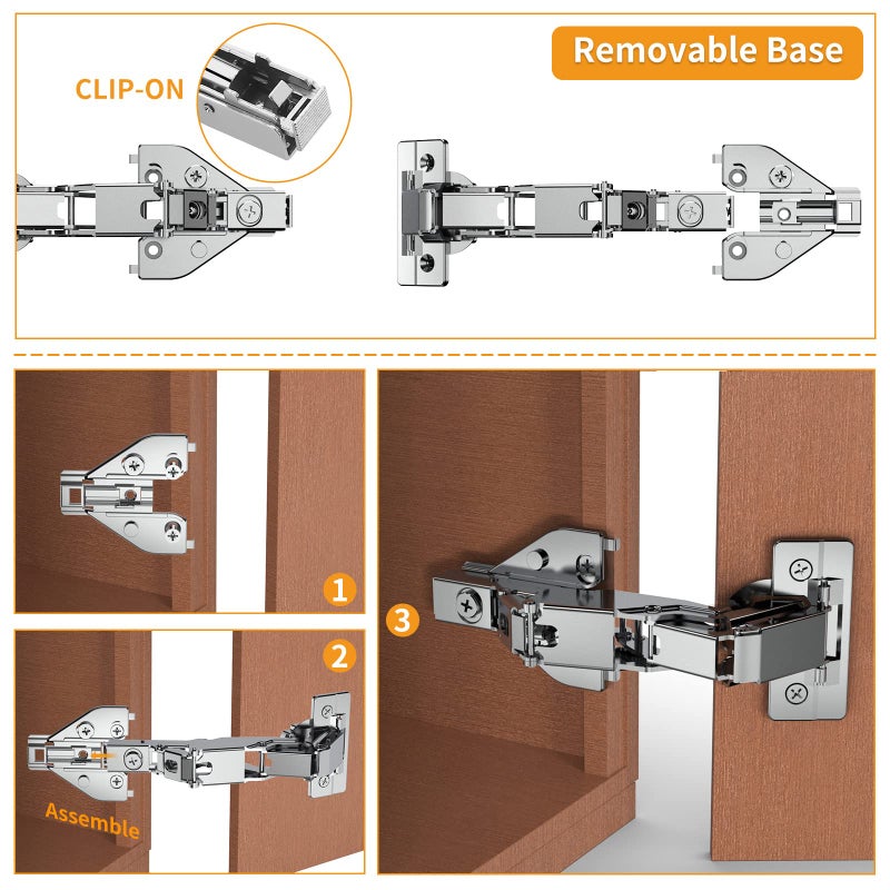 Chibery 2 Pack 165 Degree Lazy Susan Hinge, Face Frame, CLIP ON Plate for Easy Installation, Soft Close Multi-pivot Concealed hardware for Corner Kitchen Cabinet, Cupboard Folded, Folden Door, Closets - Image 3