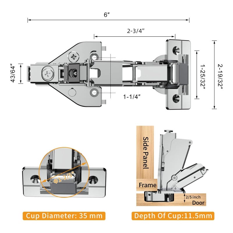 Chibery 2 Pack 165 Degree Lazy Susan Hinge, Face Frame, CLIP ON Plate for Easy Installation, Soft Close Multi-pivot Concealed hardware for Corner Kitchen Cabinet, Cupboard Folded, Folden Door, Closets - Image 5