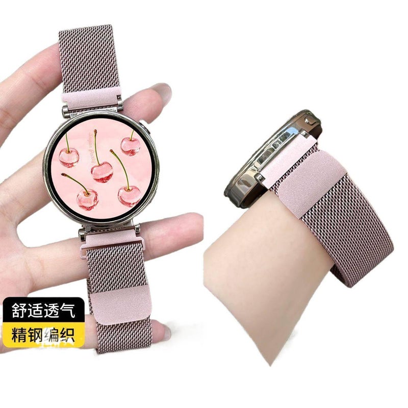 LL سوار ساعة ذكية سوار نايلون حلقي متوافق مع Samsung Galaxy Watch 7 Classic بملاءمة قابلة للتعديل وحزام بديل للاستخدام اليومي باللون وردي قابل للتعديل باللون الوردي - Image 1