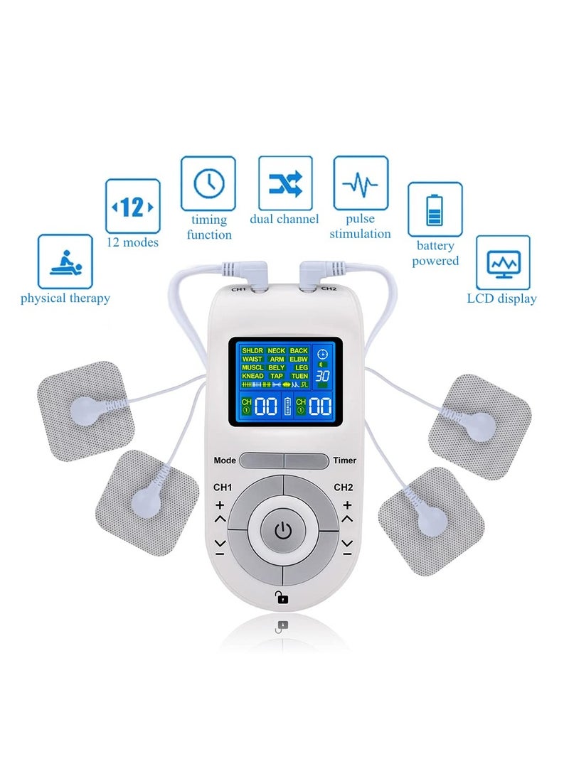 SYOSI TENS Unit Muscle Stimulator Machine with Replacement Pads for Pain Relief, 12 Modes, 40 Intensities, TENS EMS Dual Channel Rechargeable Electric Pulse Massager - Image 2