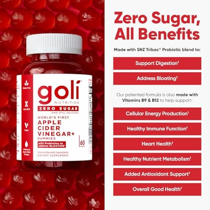 Goli Zero Sugar Apple Cider Vinegar Gummies - ACV with Vitamin B12 and Probiotics - No Sugar Alcohols - Vegan, Keto-Friendly, Gluten-Free - Image 2