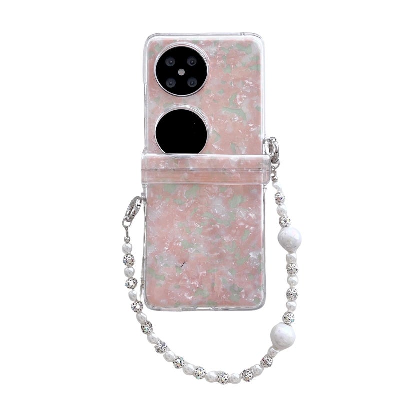 HuHa Protective Cover For Huawei Pocket 2 Three Parts Pearlescent Shell Texture Phone Case with Bracelet(Pink Green) - Image 1