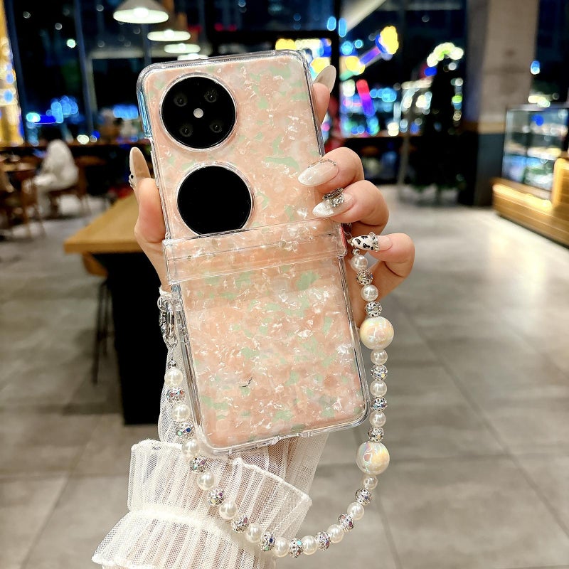 HuHa Protective Cover For Huawei Pocket 2 Three Parts Pearlescent Shell Texture Phone Case with Bracelet(Pink Green) - Image 2