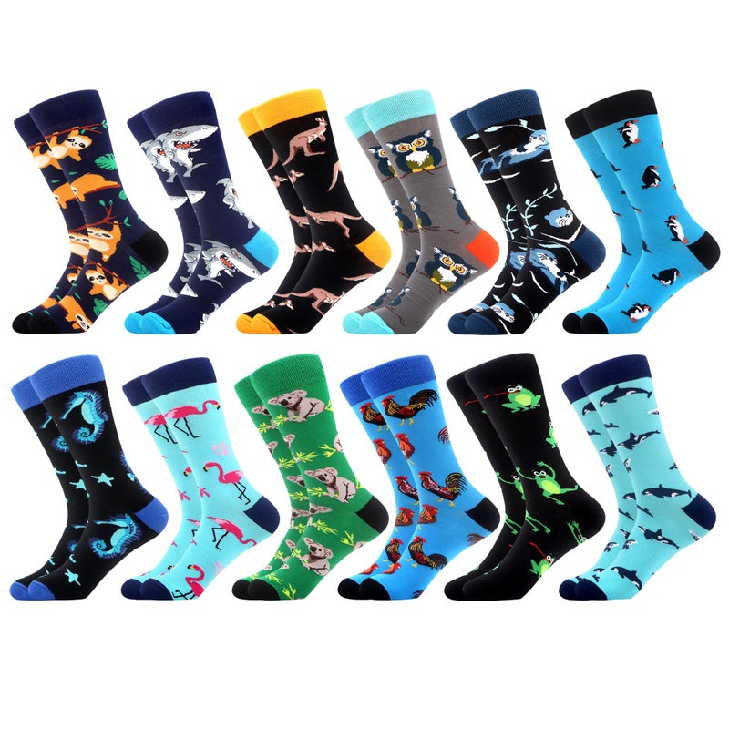 WeciBor Men's Colorful Funny Crazy Cotton Crew Socks, 12 Pack Multicolor Animal, Size 10-13 - Image 1
