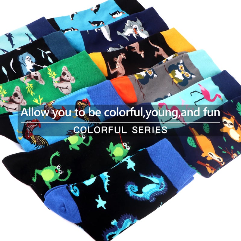 WeciBor Men's Colorful Funny Crazy Cotton Crew Socks, 12 Pack Multicolor Animal, Size 10-13 - Image 4